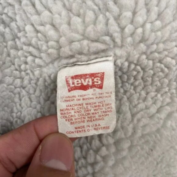 HOT VTG USA LEVI'S 70609 SHERPA LINED Fleece TRUCKER BLACK‎ Denim JACKET Jeans L - Picture 4 of 6